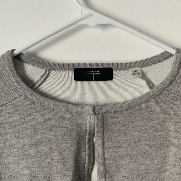 TAHARI Heather Gray Short Cuffed Sleeve Open Cardigan - Picture 3 of 8